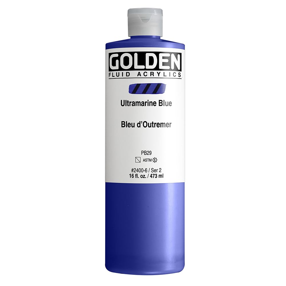 Fluid Acrylics by GOLDEN, Ultramarine Blue, 16 fl. oz. Bottle, Professional Acrylic Paint, Semi-Transparent