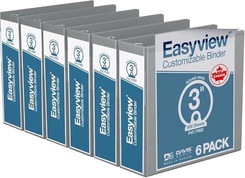 Image of Easyview 3-Ring Binder, Clear-View Cover, 3 inch Round Rings, Gray, 6 Pack