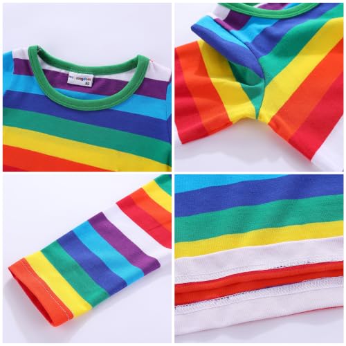 Image of Mud Kingdom Boys Girls T-Shirts Rainbow Stripe Cotton Unisex Top
