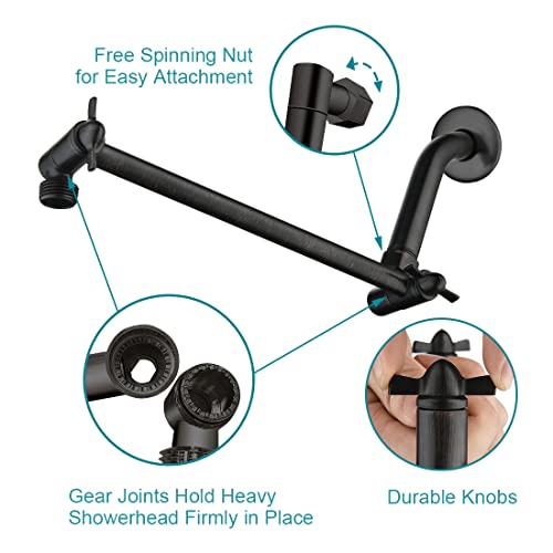 Bright Showers Brass Shower Head Extension Arm For Rain And Handheld 10 Inch Universal Shower Head Extender, Height & Angle Adjustable, Oil-Rubbed Bronze #TOP2