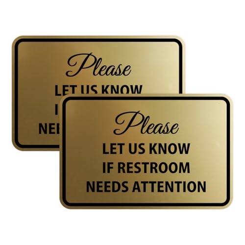 Signs ByLITA Classic Framed Please Let Us Know If Restroom Needs Attention Sign (Brushed Gold) - Medium (2 Pack)