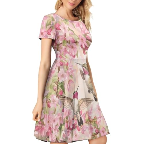 Image of HUGS IDEA Womens Puffy Swing Midi Dress Round Neck Short Sleeve Party A-Line Dresses
