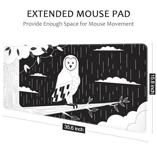 Image of Auhoahsil Desk Mat, Ultra Large Mouse Pad, XXL Gaming Mousepad, Pretty Desk Pad, Big Extended Full Size Desktop Desk Matt for Keyboard, Laptop & Computer, 35.5 x 15.7 in, Gothic Black White Owl