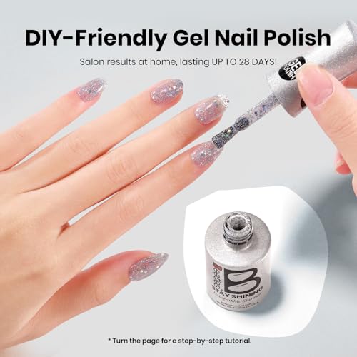 Image of Beetles Glitter Gel Nail Polish - 15ml Stay Shining Holographic Stardust Gel Polish Diamond-Shine Silver Nail Art Uv Led Home Salon Long-Lasting Soak-Off Holographic Glitter Gel Gift for Women