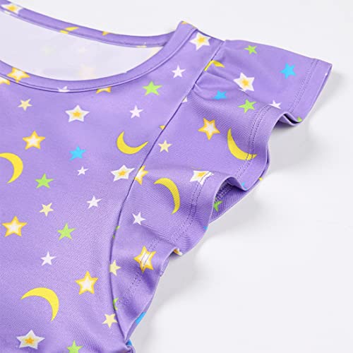 Quedoris Girls Twirly Printed Casual Party Dress Ruffle Sleeve Sky Unicorn Cap L #TOP3