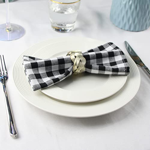 Infei Big Checked Cotton Blended Dinner Cloth Napkins - Set Of 12 (40 X 40 Cm) - For Events & Home Use (Black) #TOP1