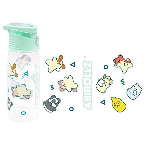 Anirollz Cute Animal Character Clear Plastic 24oz. Water Bottle Tumbler w/Convenient Carrying Handle (Mint)