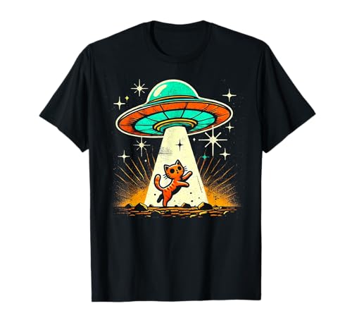 Funny Cat Alien UFO Encuentro Ciencia Ficción Camiseta