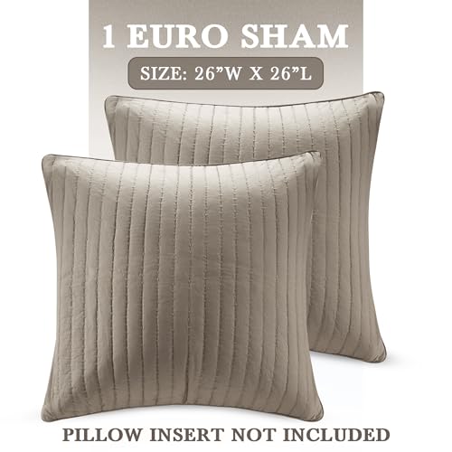 Image of INK+IVY Single 100% Cotton Euro Sham - European Square Decorative Pillow Cover, Hidden Zipper Closure (Pillow Insert NOT Included), Camila, Quilted Taupe 26 inchx26