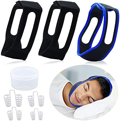 3Pack Anti Snore Chin Strap, Upgraded Breathable and Adjustable Stop Snoring Head Band with 4PCS Different Size Nose Vents Snore Stopper, Effective Snoreless Sleeping Solution for Men and Women Cover