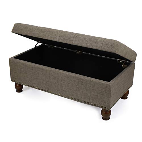 Adeco Rectangular Fabric Bench Tufted Lift Top Footrest, 40 Inches, Large Storage Ottoman, Sturdy Design, Dark Brown #TOP2