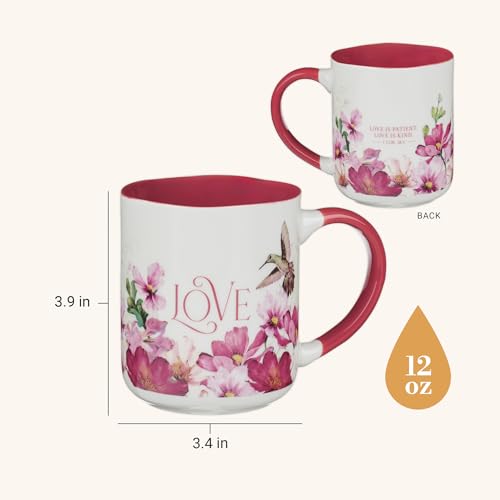 Image of Christian Art Gifts Inspirational Scripture Ceramic Coffee & Tea Mug for Women: Love Encouraging Bible Verse, Microwave & Dishwasher Safe Cup, Sturdy Handle, White & Red Multicolor Floral, 12 oz.