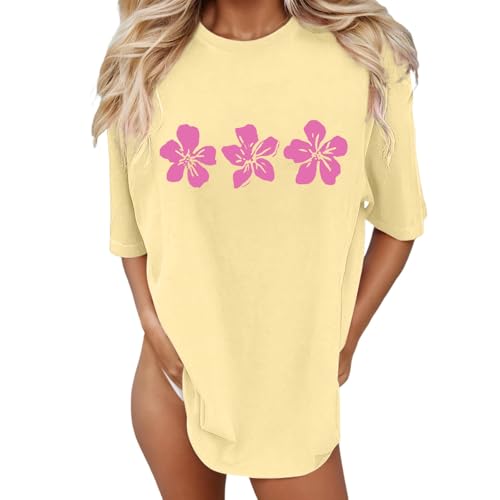 Tshirts Womens Teen Girls Y2K Preppy Cute Vintage Flower Beach Tees Shirts Short Sleeve Baggy Summer Vacation Tops
