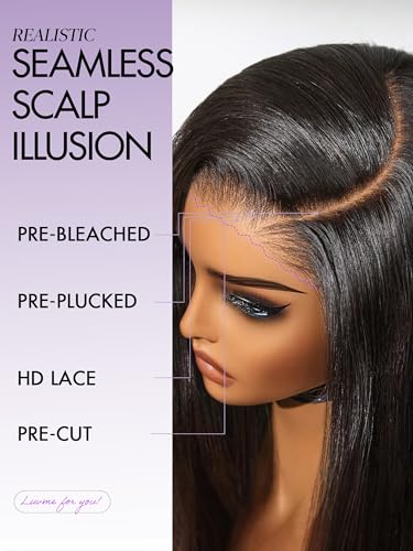 Image of LUVME HAIR 7x6 All-Day Comfor Wig PartingMax Lace Wigs 200% Density Yaki Straight Lace Front Wigs Human Hair Pre Cut Plucked Lace Frontal Glueless 24 Inches Natural Black Color