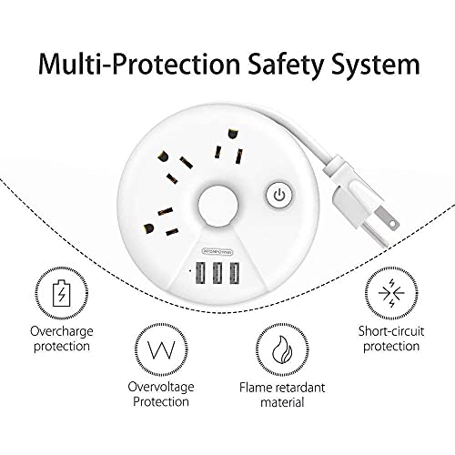 NTONPOWER Travel Power Strip Bundle, 3 Outlets 3 USB Portable Desktop Charging Station with 15 inch Short Cord and 5ft Extension Cord for Office, Home, Hotels, Cruise Ship, Nightstand - White - image 3