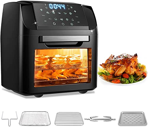 Heißluftfritteuse, 12L XXL Friteuse Heissluft Fritteusen Air Fryer, 1500W Elektrische Fritteuse mit LED-Touchscreen, 10 Programmen, Digitale Friteuse, Dehydrator, BPA-Frei, 5 Zubehör, Schwarz Cover
