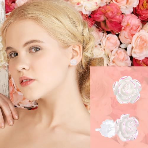 6 Pairs Plastic Rose Stud Earrings, Wonderful Plastic Earrings Clear Flower Earring Stud with Rubber Backs Earring Unique Elegant Comfortable Chic and Feather-light4