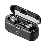 Auriculares intrauditivos inalámbricos Bluetooth 5.0 Control táctil Manos Libres Impermeables para Android iOS (F9 Negro)