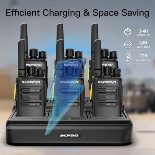 Image of BAOFENG BD-V12B Radio 6 Pack Long Range Walkie Talkies for Adults, Rechargeable Two-Way Radios Walkie Talkies with Earpiece, 6 Way Multi Gang Charger, USB Charging Battery for School,Church,Cruise