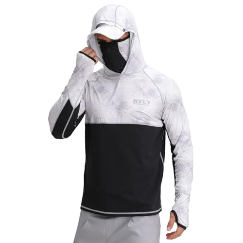Men's Rash Guard Shirts Sun Protection Fishing Hoodie with Mask Cap Long Sleeve UPF 50+ Hiking Shirt(L) Light Grey Men's Rash Guard Shirts Sun Protection Fishing Hoodie with Mask Cap Long Sleeve UPF 50+ Hiking Shirt(L) Light Grey