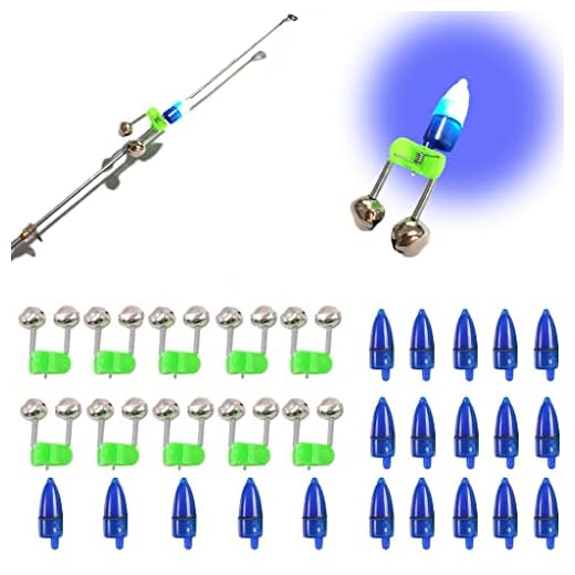 JZTang Fishing Bells with Lights 20 Pcs LED Night Fishing Lights 10 Pcs Fishing Rod Bait Alarm Bell Night Fishing Accessories Bait Alarm Bell Rod Clip Tip for Fishing(Blue)