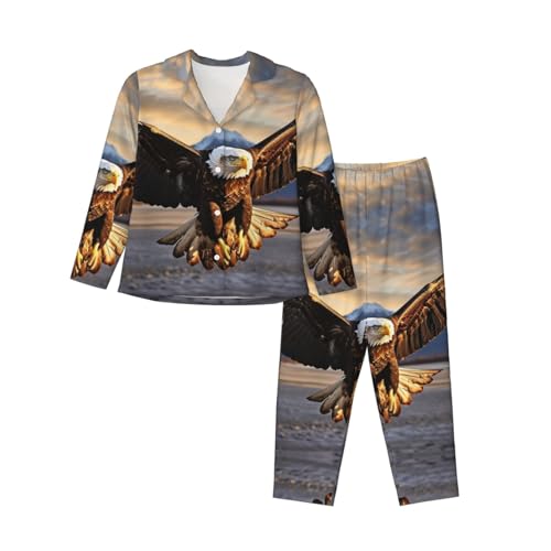 Pyjama imprimé femme contre le froid nocturne ensemble long Eagle3