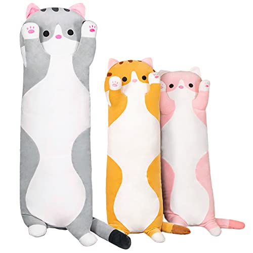 shownicer Oreiller Peluche, Mignon Chat Long, Jouet Doux Anime, Coussin Poupée, Animaux Peluche,...