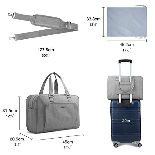 BAGSMART Duffle Bag Large Weekender Overnight Bag with Shoe Bag, can Hold 15.6 inch Laptop, Carry-on Bag for Travel, Gym, Work, 27L (Light Grey)