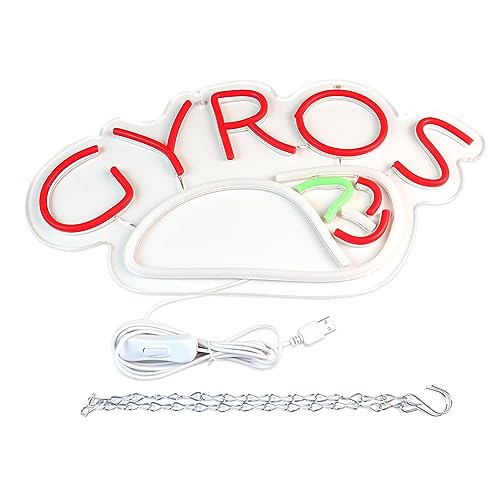 Image of GYROS Food Neon Signs for Wall Decor Neon Lights for Bedroom Led Business Signs Suitable for Greek Restaurants Canteen Dining Room Christmas 5V Power Adapter, 16.5 * 9 Inch(Red + White)