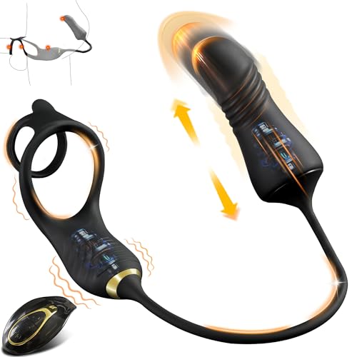 Thrusting Prostate Massager Anal Vibrator, Male Prostate Toy with Vibrating Penis Ring, Gay Sex Toys for Men P Spot Stimulation with 10 Thrusting Vibrating Modes, Anal Butt Plug Cock Rings with Remote