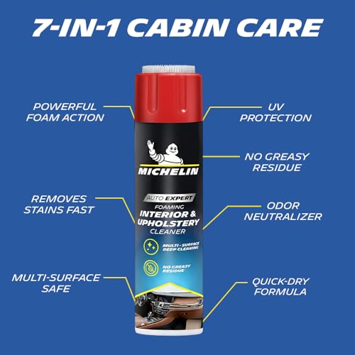 Image of Michelin Foaming Interior Cleaner 500ml | Powerful Foam Formula for Car Dashboard, Upholstery, Fabric, Vinyl, Plastic & Leather | Removes Dirt, Dust & Stains for Fresh, Clean Interior Finish