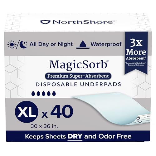 NorthShore MagicSorb, 30 x 36, 60 oz., Super-Absorbent Disposable Underpads, X-Large, Case/40 (4/10s) NorthShore MagicSorb, 30 x 36, 60 oz., Super-Absorbent Disposable Underpads, X-Large, Case/40 (4/10s)