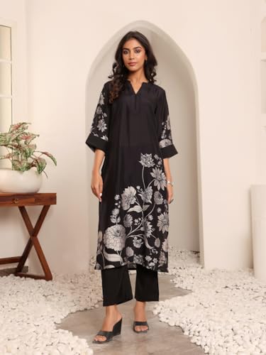 Image of Varanga Women Printed Straight Kurta Pant Set |Chanderi Silk | Summer Wear | Soft, Lightweight & Breathable | Casual Wear