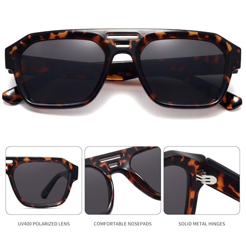 Aviator Sunglasses for Women Men Trendy Square Retro Double Bridge Aviators Sunglasses FZN8224