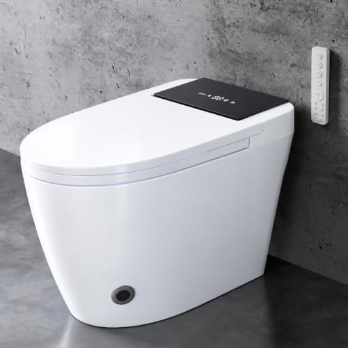 Smart Toilet with Bidet Built in, One-Piece Elongated Toilet, Auto Open/Close Lid, Heated Seat, Dual Flush & Foot Sensor, Tankless, Warm Water & Dryer, Night Light, Modern Bathroom Comfort, 1000g MaP