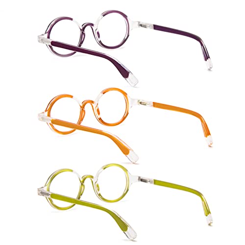 Kokobin 3 Pack Small Round Reading Glasses Comfortable Readers Colored Stylish Frame For Women And Men +3.00 #TOP3