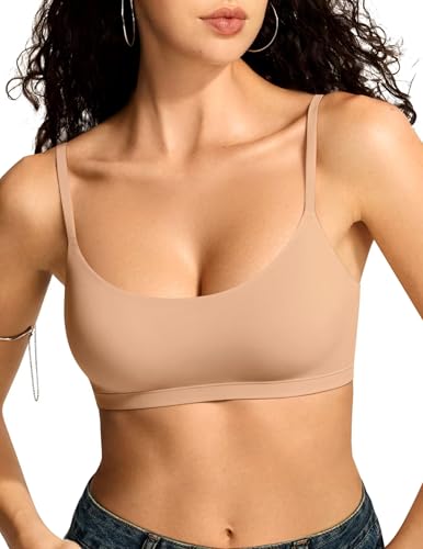 Vertvie Womens Wireless Bralettes Cami Bras Unlined Seamless No Underwire No Padding Scoop Neck Comfort T Shirt & Sports Bra