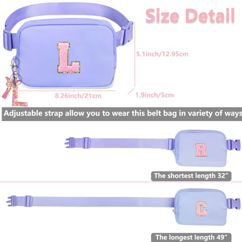 Image of Fanny Pack for Kids Girls 10-12 - Small Waist Belt Bag with Initial Letter Patch and Extender Strap for Women Teen Girl Friends Mini Bum Hip Travel Purse Crossbody Belt Bag Lavender Purple E