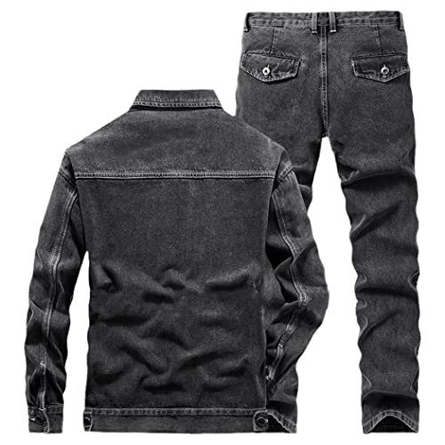 Spring Casual Male Long Sleeve Denim Jacket and Jeans 2Pcs Set Large Size3