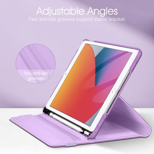 Image of Fintie Rotating Case for iPad 9th Generation (2021) / 8th Generation (2020) / 7th Gen (2019) 10.2 Inch - 360 Degree Rotating Stand Cover with Pencil Holder, Auto Wake Sleep, Glittering Purple