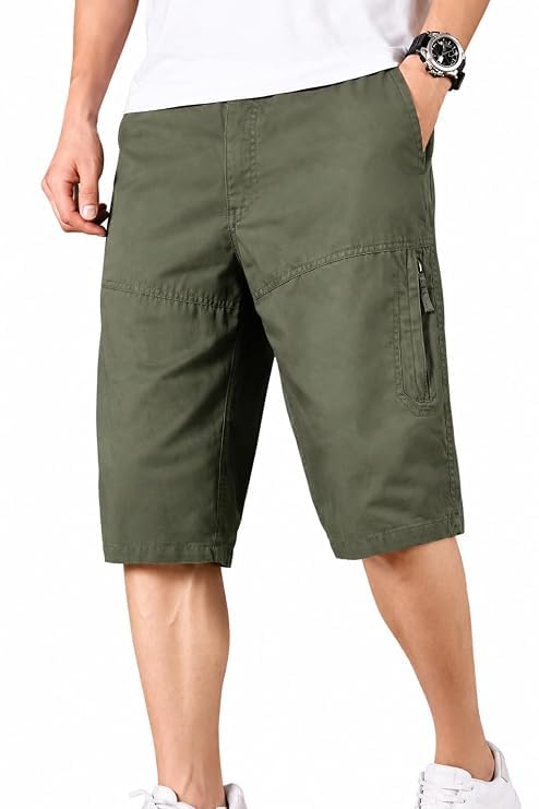 krishna enterprise Men's Cargo Shorts, Army Green, Casual Style, Zipper Pocket, Outdoor Wear-picture-30