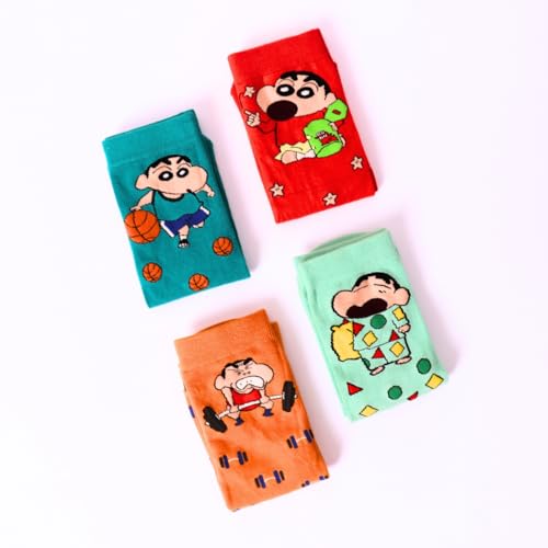 Image of THELA GAADI Shinchan Socks - Pure Cotton Crew Length Printed Funky Cartoon Socks for Men & Women | Odour Free & Beathable | Free Size & Unisex
