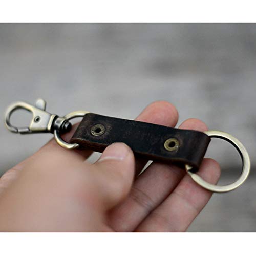 Image of JJNUSA Genuine Leather Keychain Walnut Leather Key Holder Mens Belt Key Chain Ring Fob