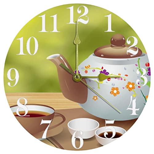 Horloge murale théière cuisine lisible pour école et maison