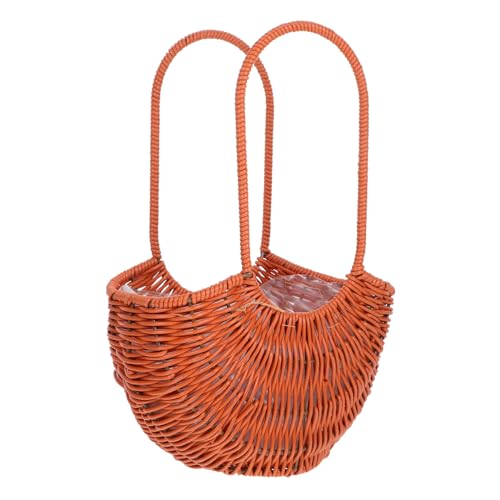 Wedding Flower Girl Basket Woven Plastic Rattan Storage Basket with Handle Liner for Floral Arrangements Home Decor and Birthday Party Supplies