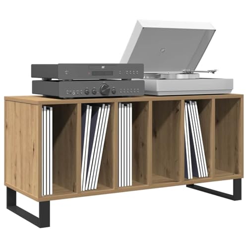 vidaXL Schallplattenschrank mit Regal Artisan-Eiche 100 x 38 x 48 cm, Wohnzimmer, Moderne Aufbewahrung, rechteckiger Medien-Schrank, haltbares Regalsystem, praktischer Organizer