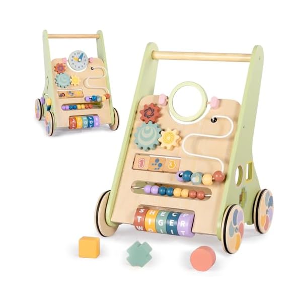 BAUTIA Wooden Baby Walker for 12 Months, Montessori Walker Push Toy for Toddlers Learning to Walk, Push Walker Baby Activity Center for Boys and Girls