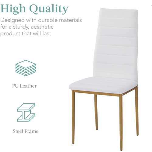 Moderno juego de comedor de 5 piezas con patas doradas, mesa redonda de cristal y sillas de piel sintética, ideal para el hogar, cocina, apartamento, restaurante, espacios pequeños, asientos de 4 - imagen 6