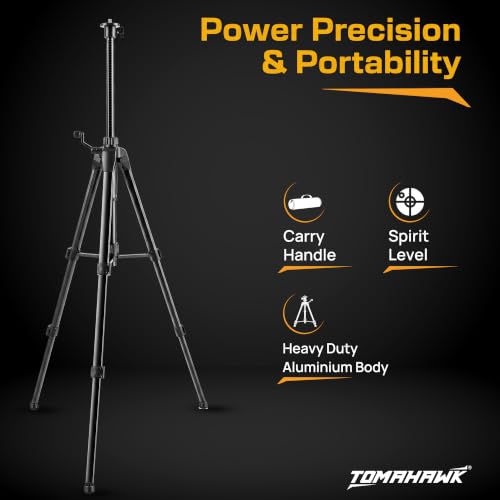 Image of TOMAHAWK TP-1.5m-Tripod - Adjustable Aluminium Alloy Laser Tripod Stand Holder with 3-Way Pan Head, Bubble Level and Extra 5 /8 inch Thread