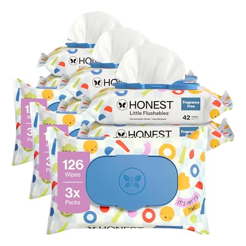 The Honest Company Toddler Hypoallergenic Flushable Wipes, 126 Count (Pack of 3)
